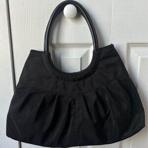 Elegant Black Pleated Trapezoid Handbag - Great Condition